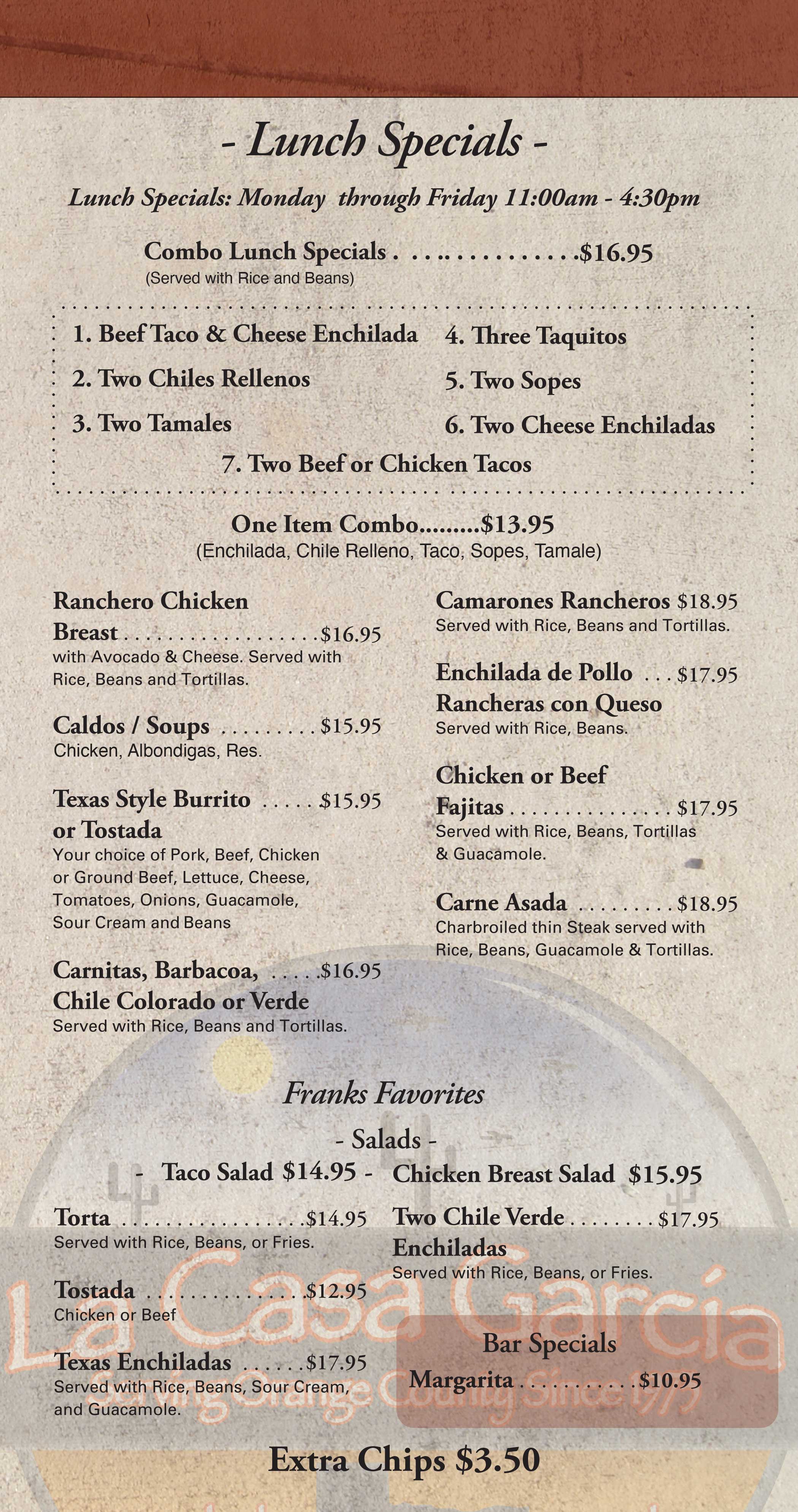 La Casa Garcia Lunch Menu